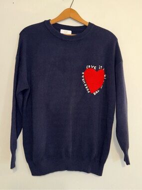 Q2 Heart Crewneck Sweater "Love Is A Kiss On The Forehead" No Size Tag